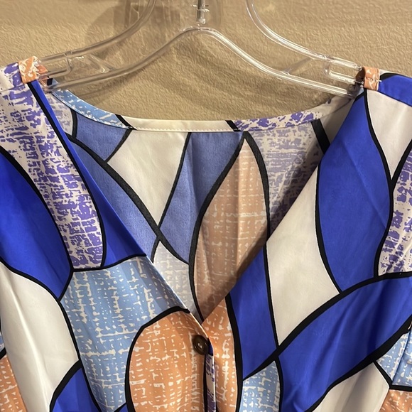 Colorblock all over print batwing sleeves romper vacation leisure knit front Lrg - Picture 3 of 13